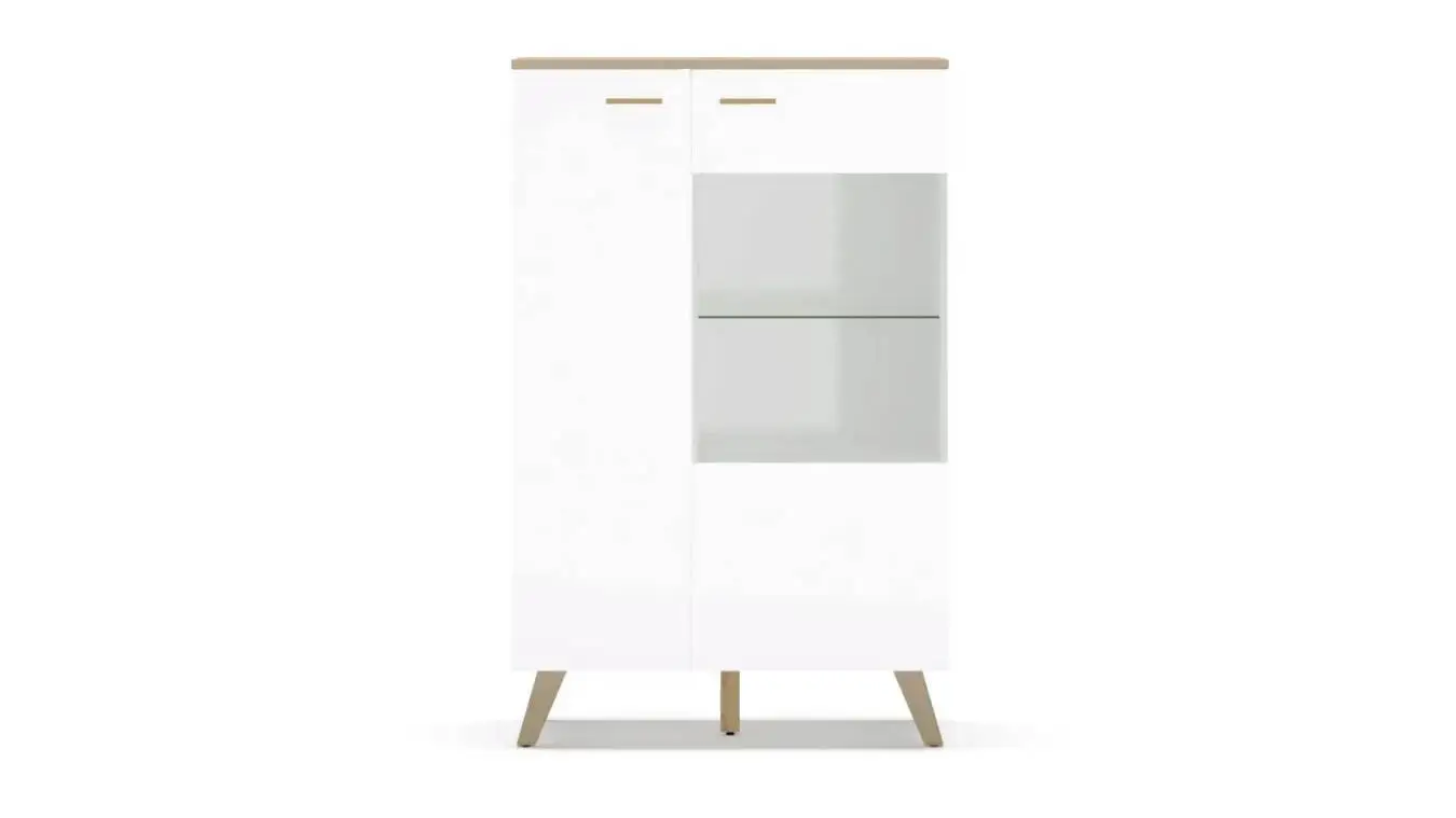 Шкаф двухдверный со стеклом Helmi, Гикори кингстон+Белый блеск фото - 4 - большое изображение